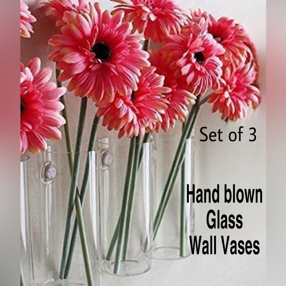 NIB Hand Blown Glass Wall Vases, Set of 3 Vases, Providencetown, MA Artist